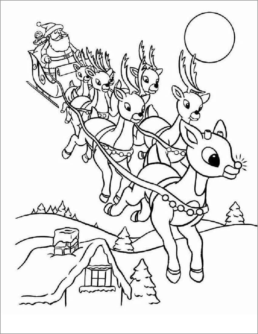 Noel Baba ve Ren Geyiği Boyama Sayfası