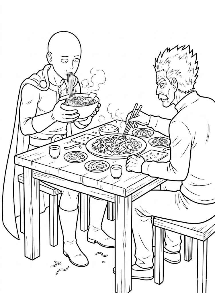 Saitama Ve Bang Yeme Boyama Sayfası