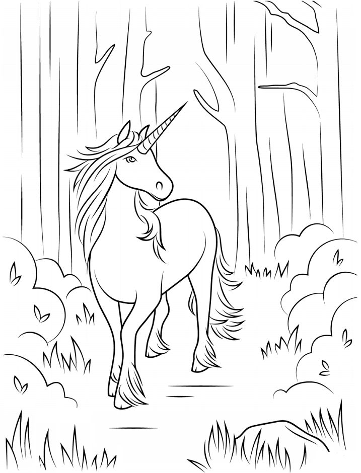 Unicorn Ormanda Boyama Sayfası