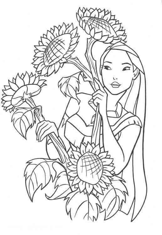 Pocahontas With Sunflowers Boyama Sayfası – Boyama Online
