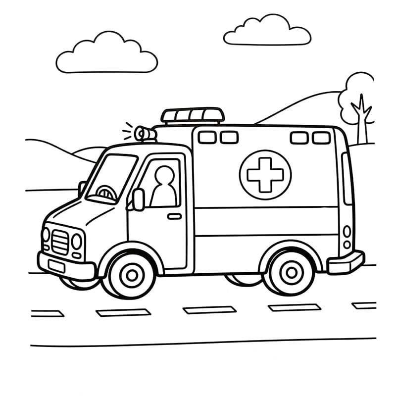 Ambulans Basit Boyama Sayfası