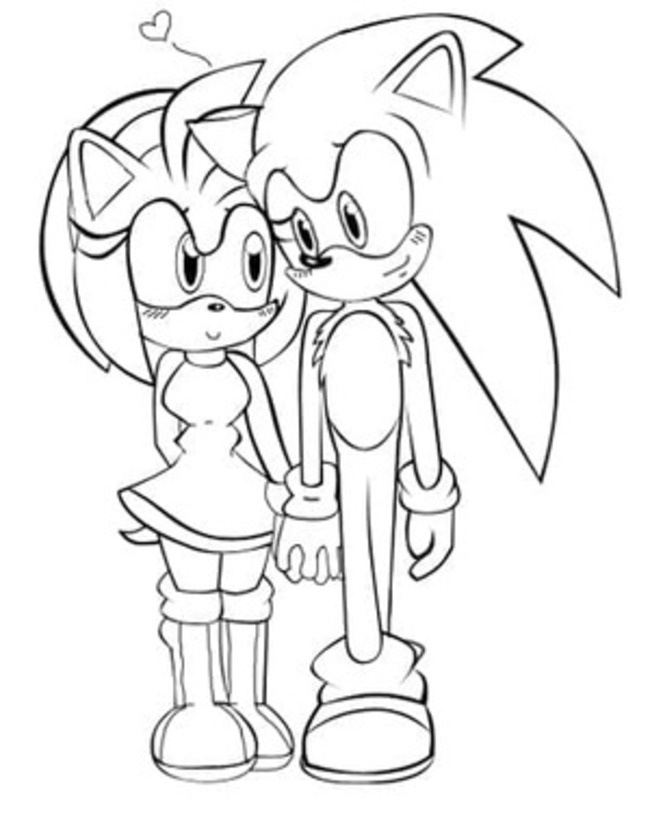 Amy Rose ve Sonic'i seviyorum Boyama Sayfası