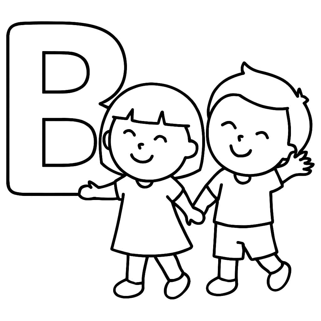 B Harfi çocuklar için Boyama Sayfası