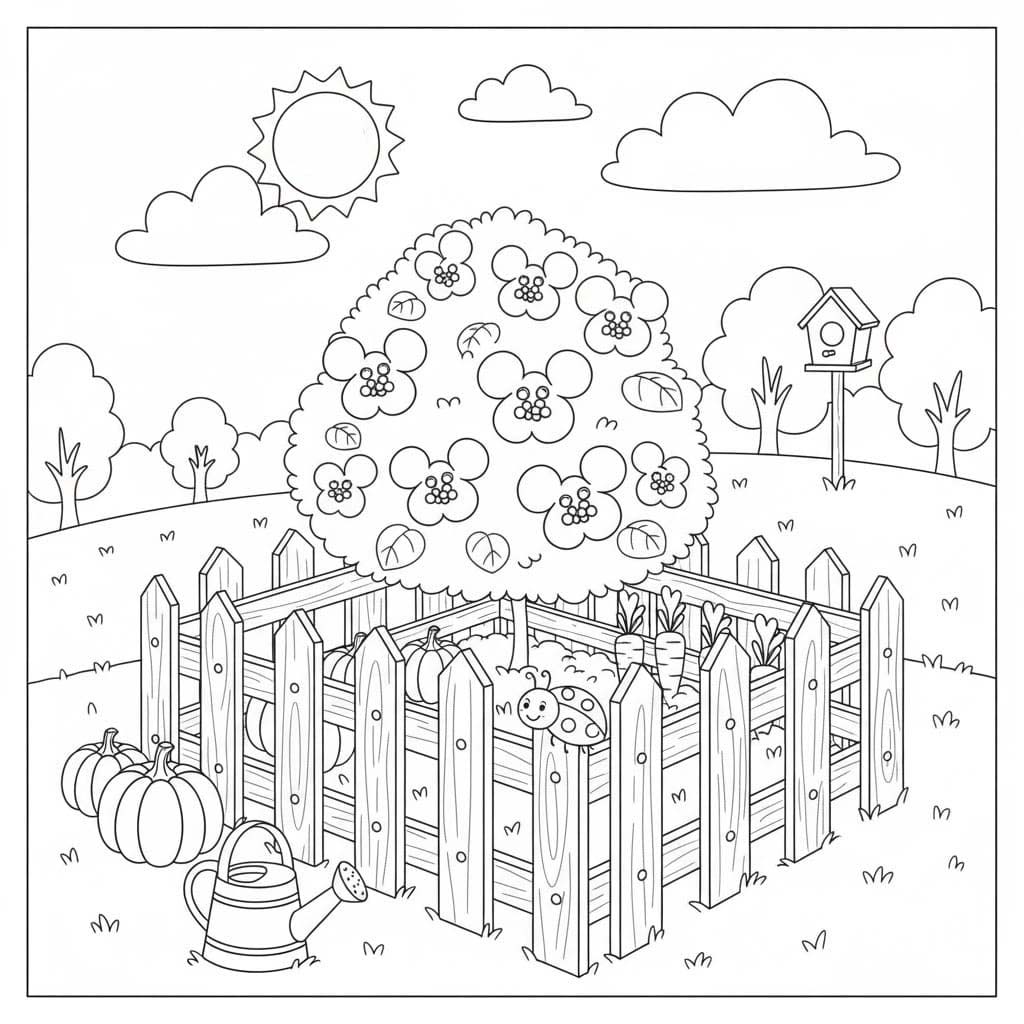 Bahçe çocuklar için basit Boyama Sayfası