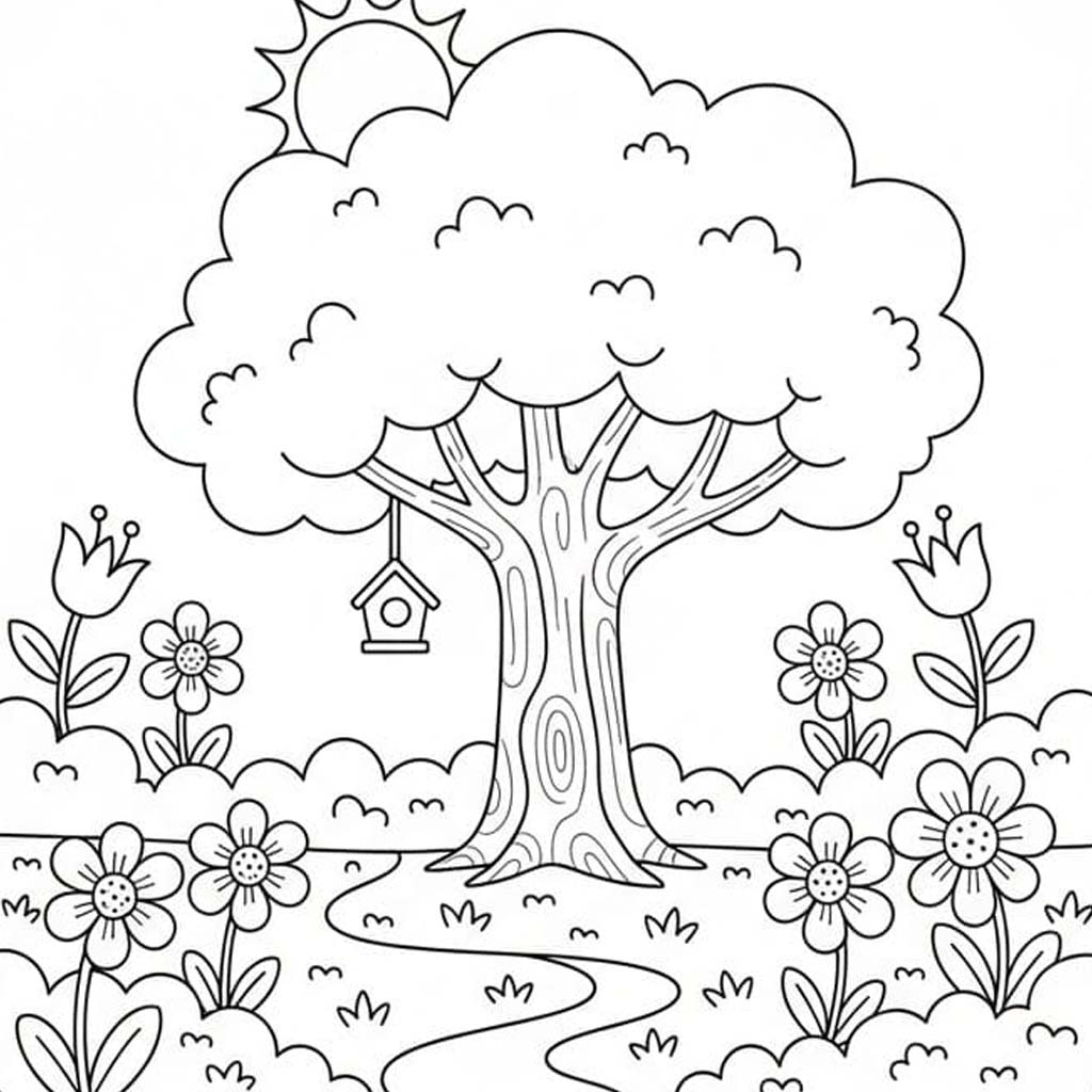 Bahçe çocuklar için temel Boyama Sayfası