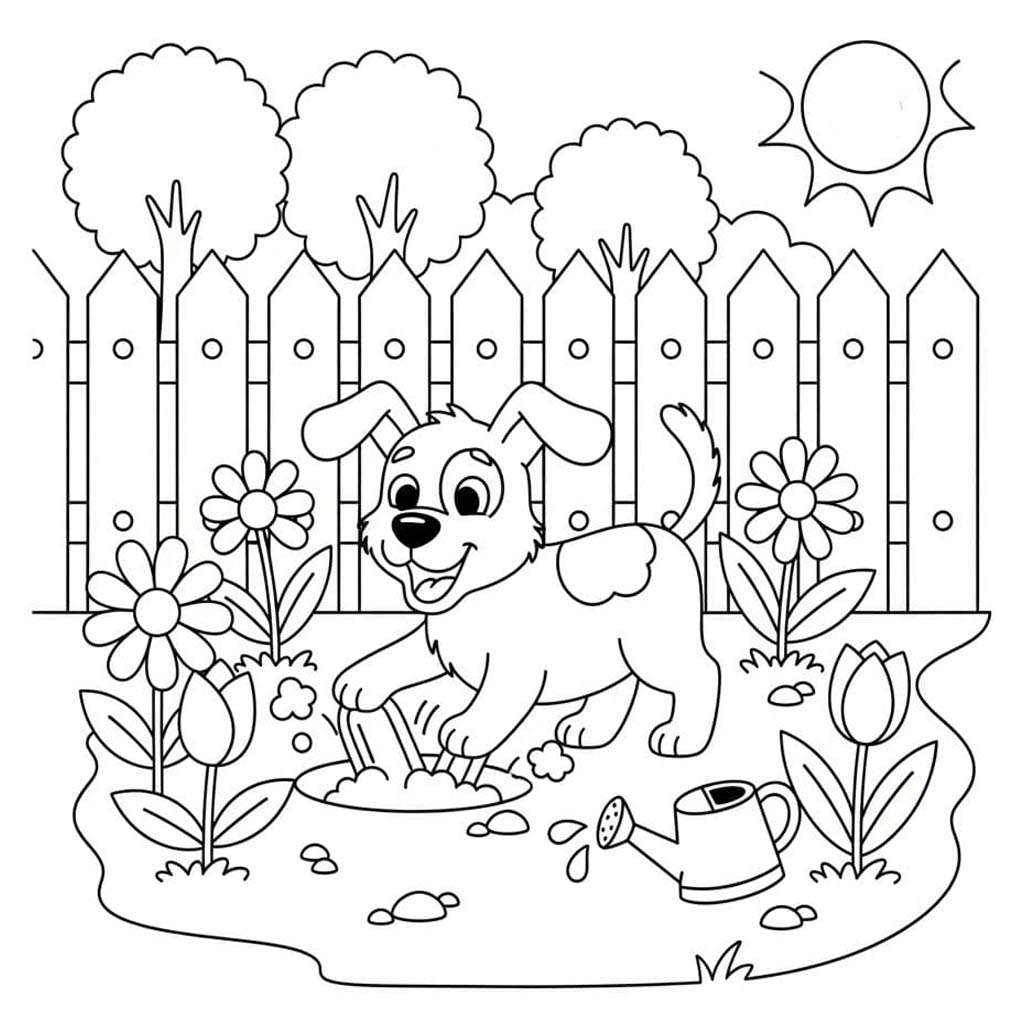 Bahçe çocuklar için ücretsiz yazdırılabilir Boyama Sayfası