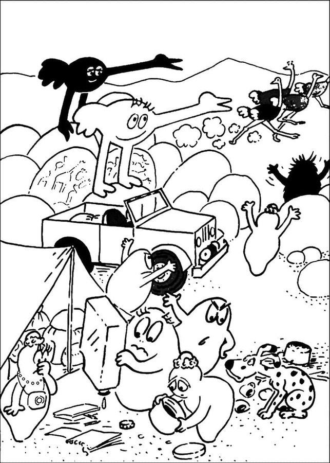 Barbapapa ve Devekuşları Boyama Sayfası