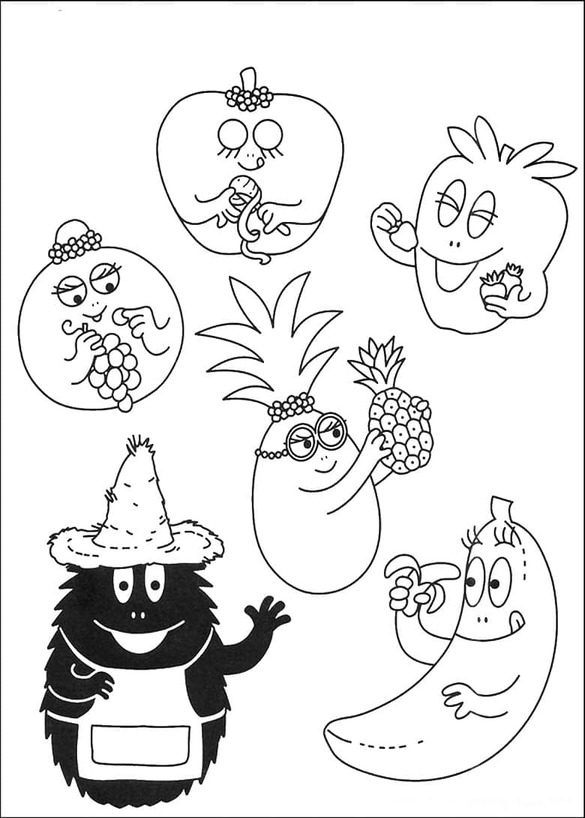 Barbapapa ve Meyveler Boyama Sayfası