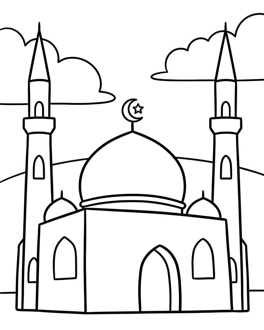 Basit Cami Çizim Boyama Sayfası