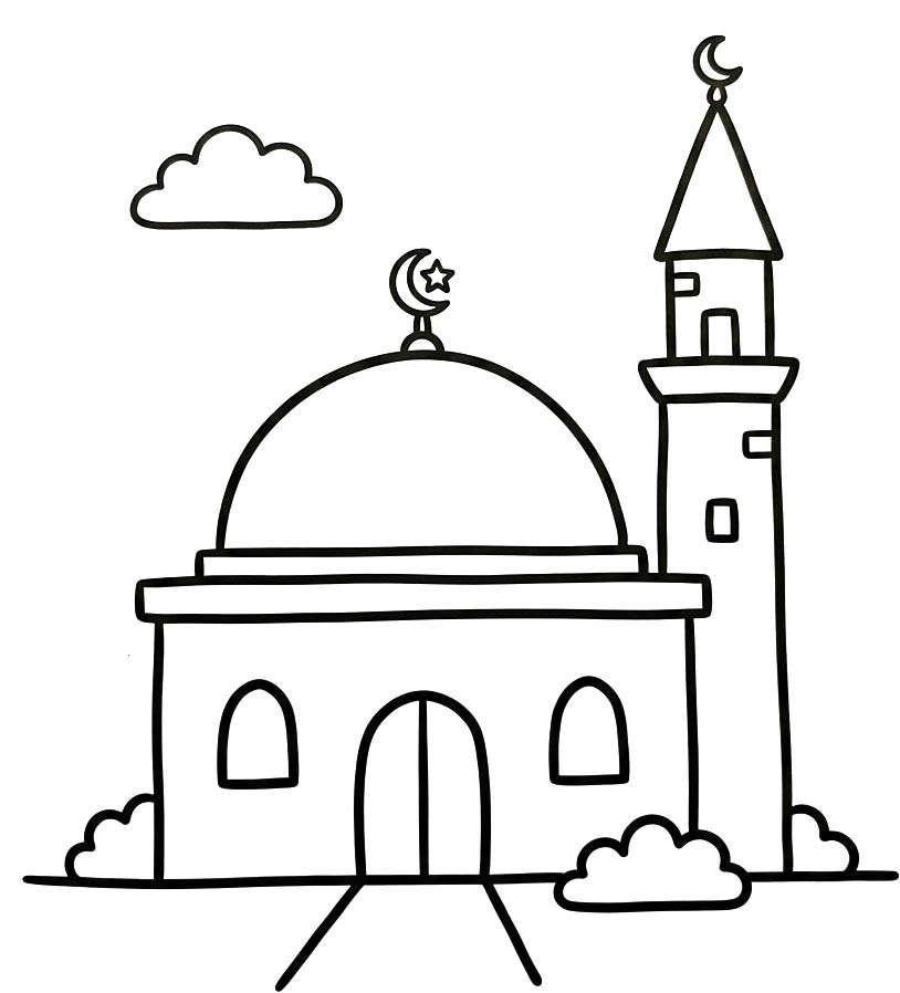 Basit Cami resim Boyama Sayfası