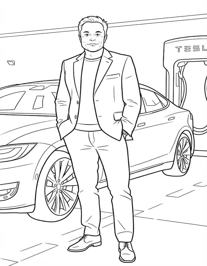 Basit Elon Musk Çizim Boyama Sayfası