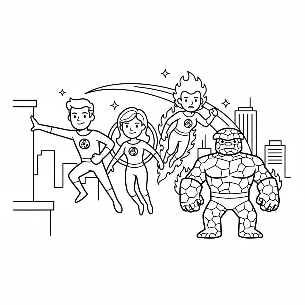 Basit Fantastik Dörtlü Çizim Boyama Sayfası