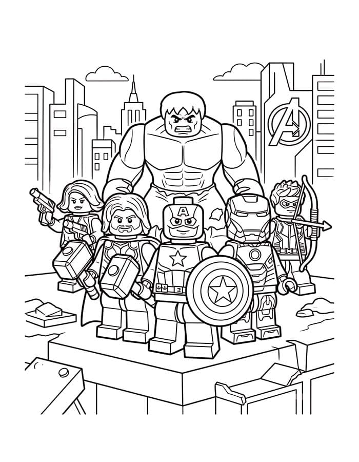 Basit Lego Avengers resim Boyama Sayfası