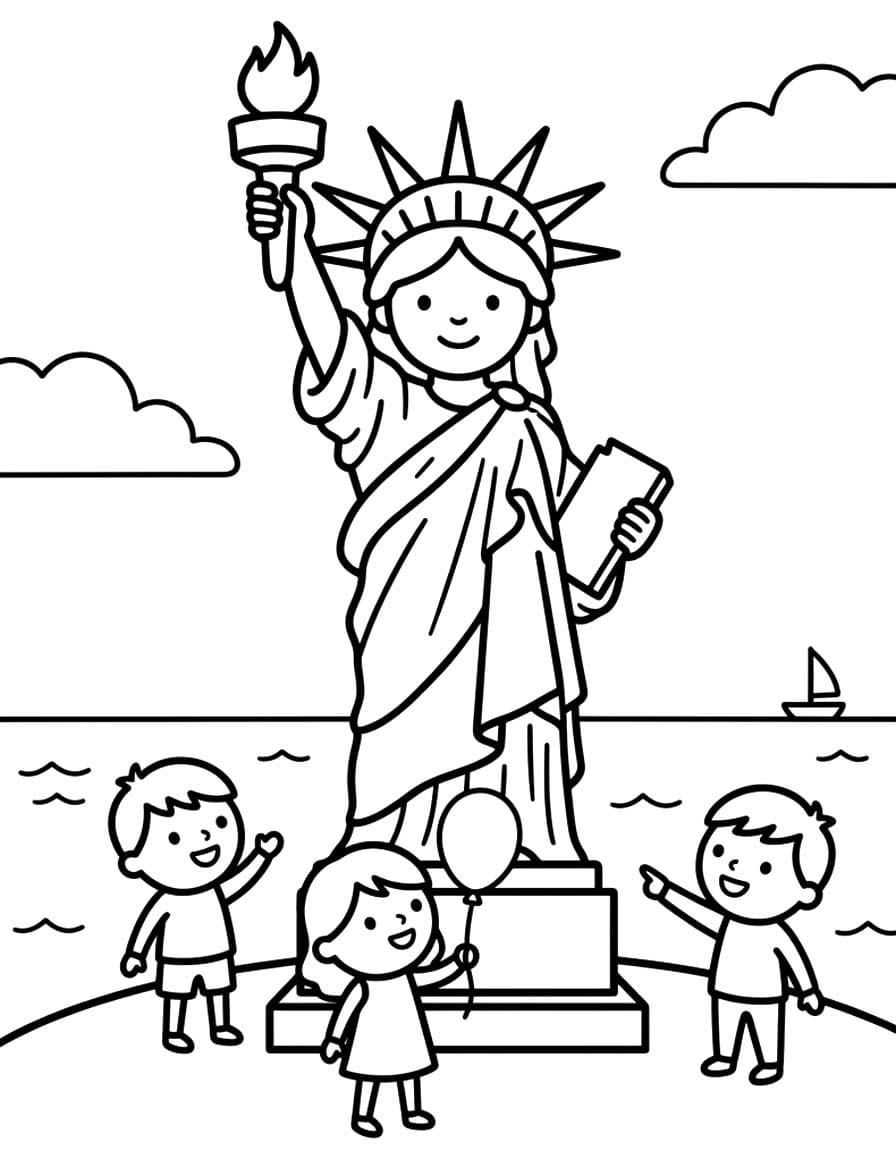 Basit Özgürlük Heykeli Boyama Sayfası