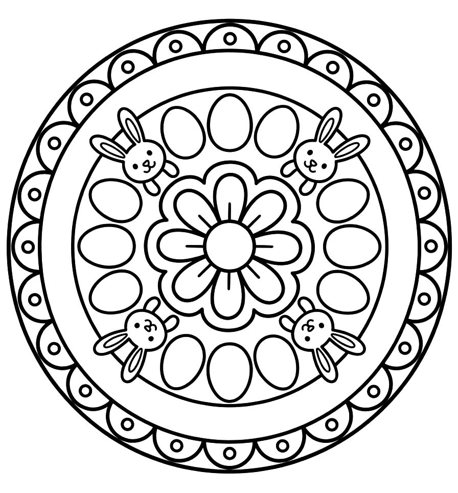 Basit Paskalya Mandala Çizim Boyama Sayfası