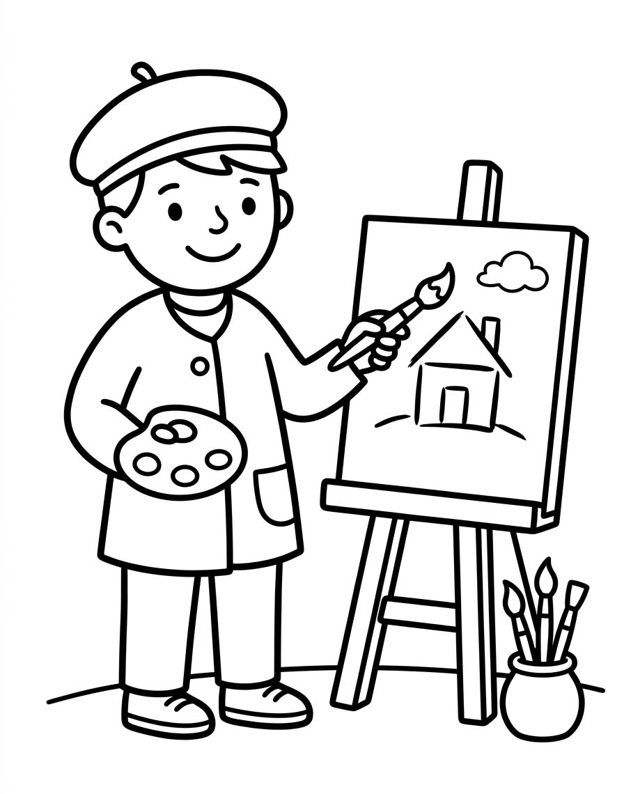 Basit Ressam Çizim Boyama Sayfası
