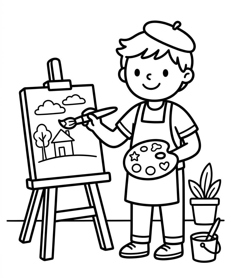 Basit Ressam resim Boyama Sayfası