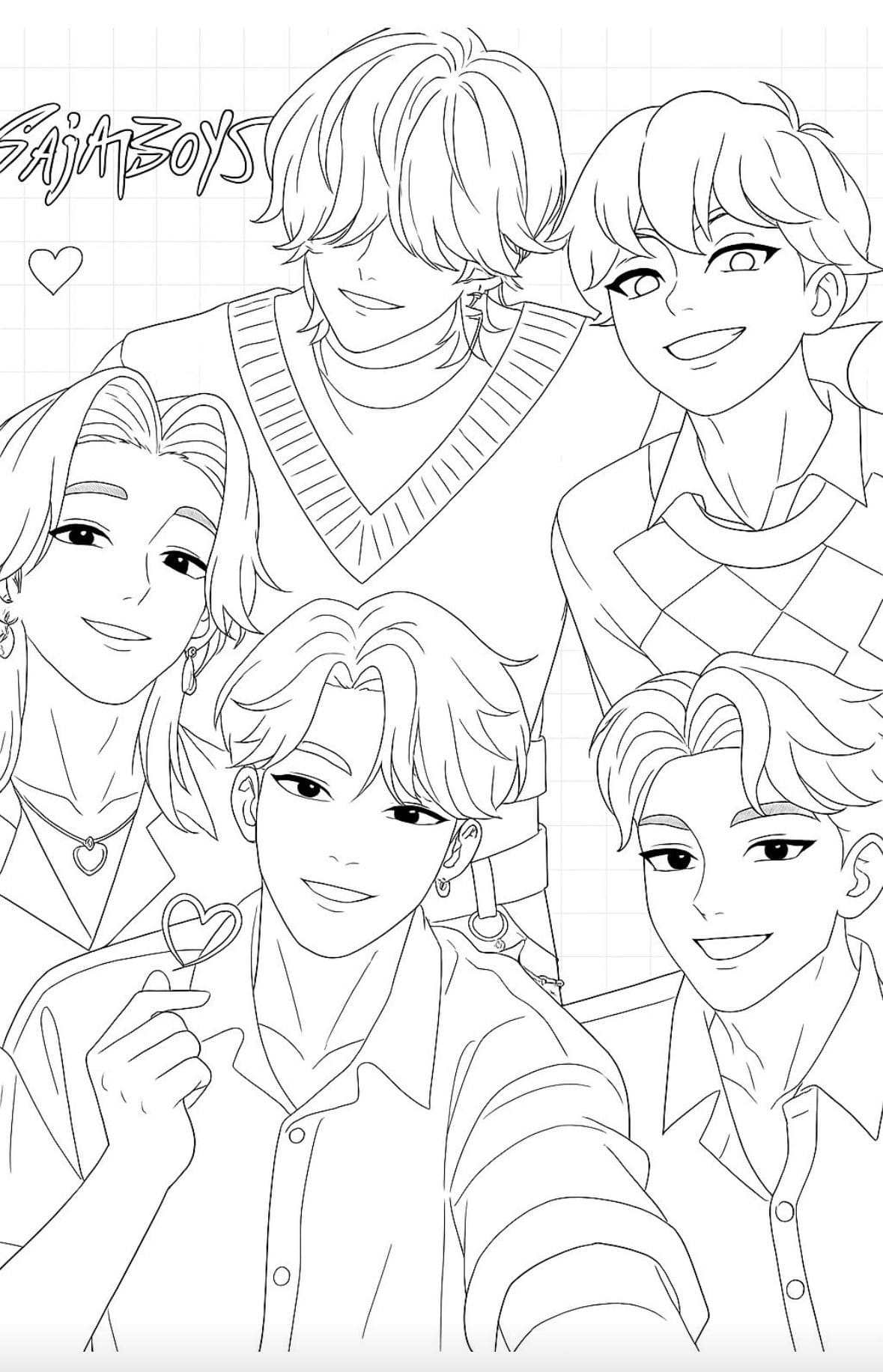 Basit Saja Boys Çizim Boyama Sayfası