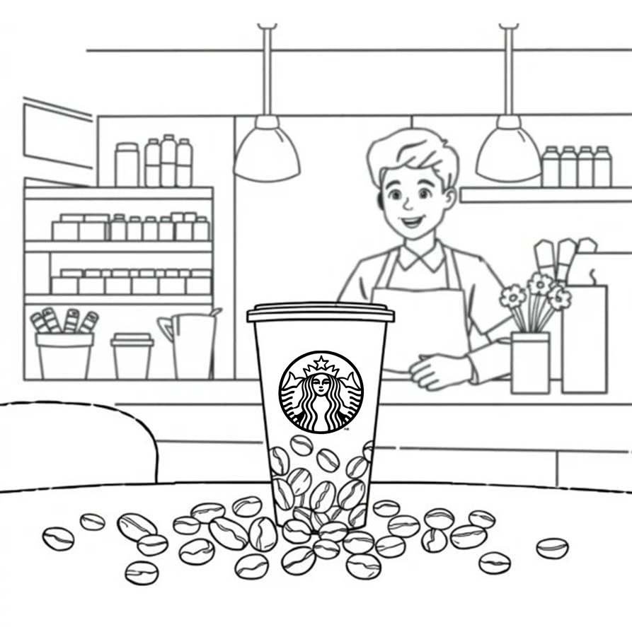 Basit Starbucks resim Boyama Sayfası