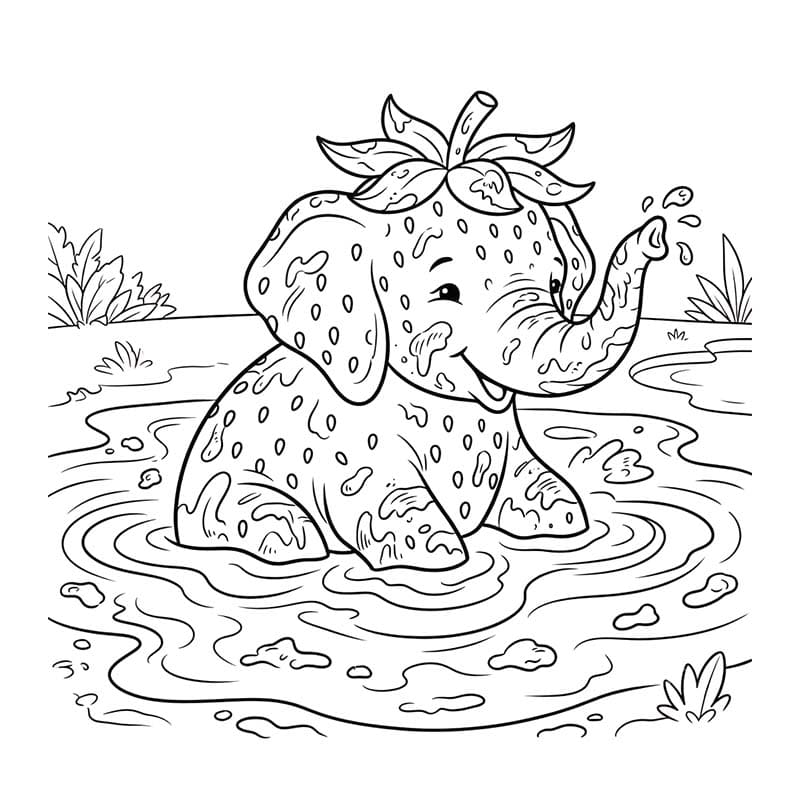 Basit Strawberry Elephant Çizim Boyama Sayfası