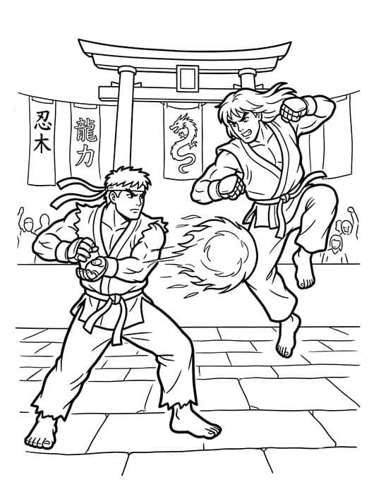 Basit Street Fighter resim Boyama Sayfası