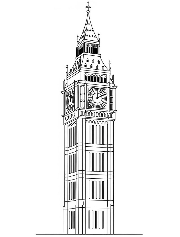 Big Ben çocuklar için basit Boyama Sayfası