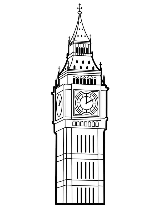 Big Ben çocuklar için temel Boyama Sayfası