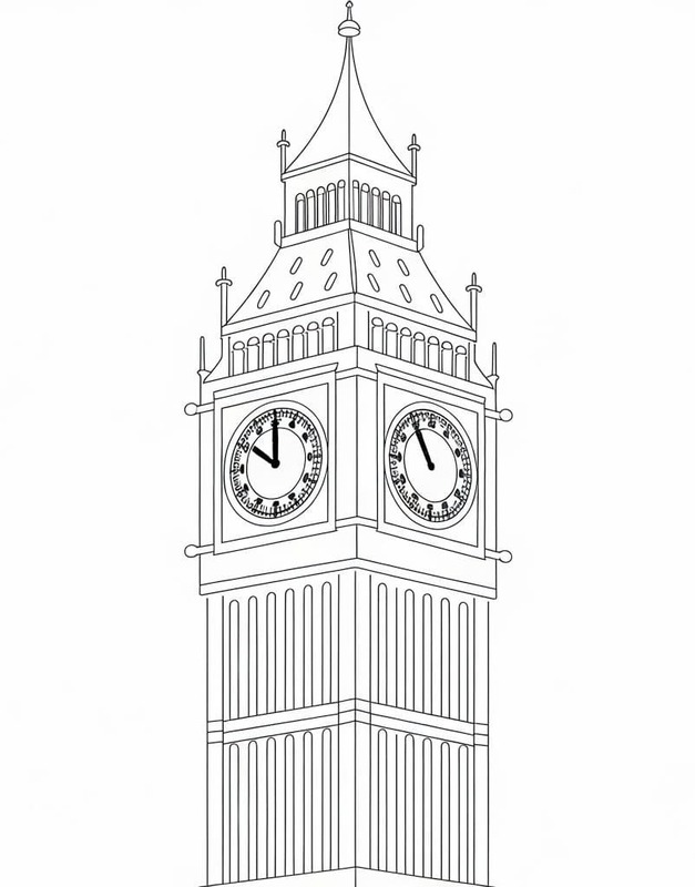 Big Ben çocuklar için ücretsiz yazdırılabilir Boyama Sayfası