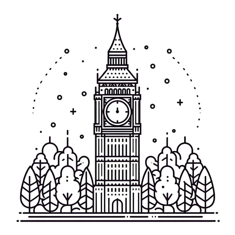 Big Ben çocuklar için ücretsiz Boyama Sayfası