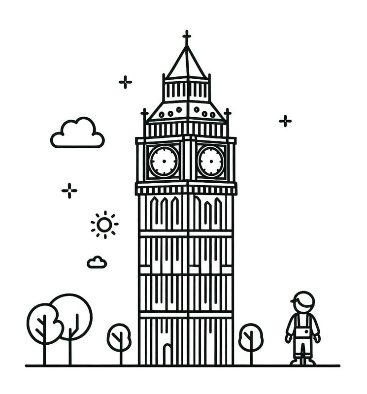 Big Ben çocuklar için yazdırılabilir Boyama Sayfası