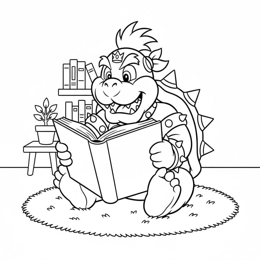 Bowser Jr bir kitap oku Boyama Sayfası