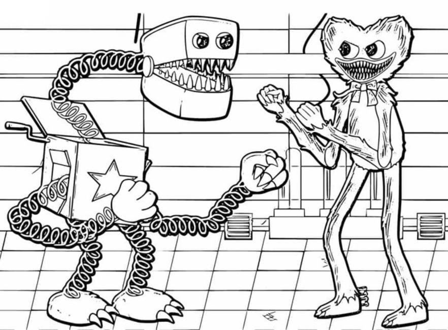 Boxy Boo ve Huggy Wuggy'yi çizin Boyama Sayfası