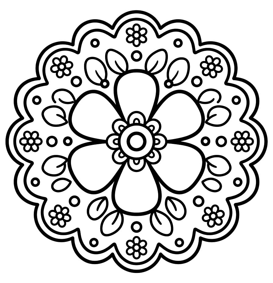 Çiçek Mandala basit Boyama Sayfası