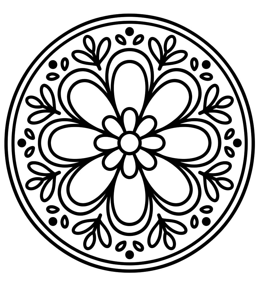 Çiçek Mandala kolay Boyama Sayfası