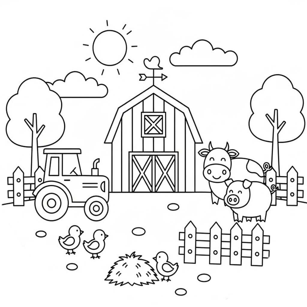 Çiftlik temel Çizim Boyama Sayfası