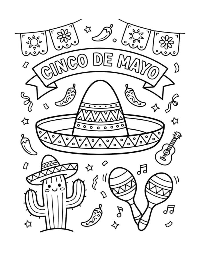 Cinco de Mayo Basit Boyama Sayfası