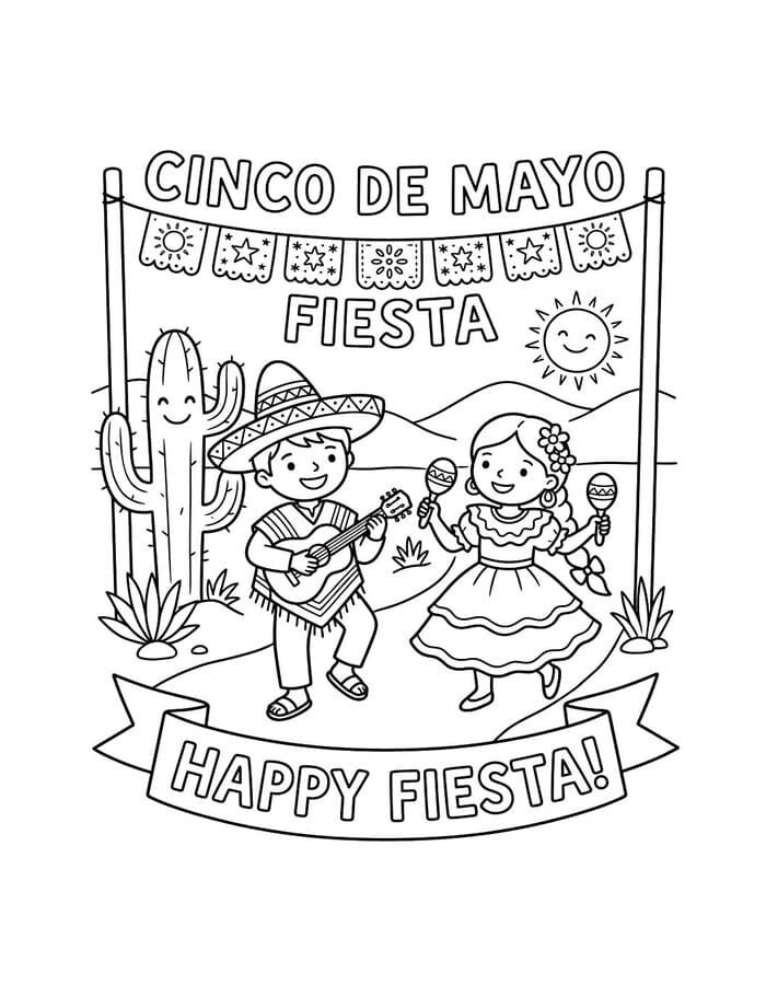 Cinco de Mayo ücretsiz yazdırılabilir Boyama Sayfası