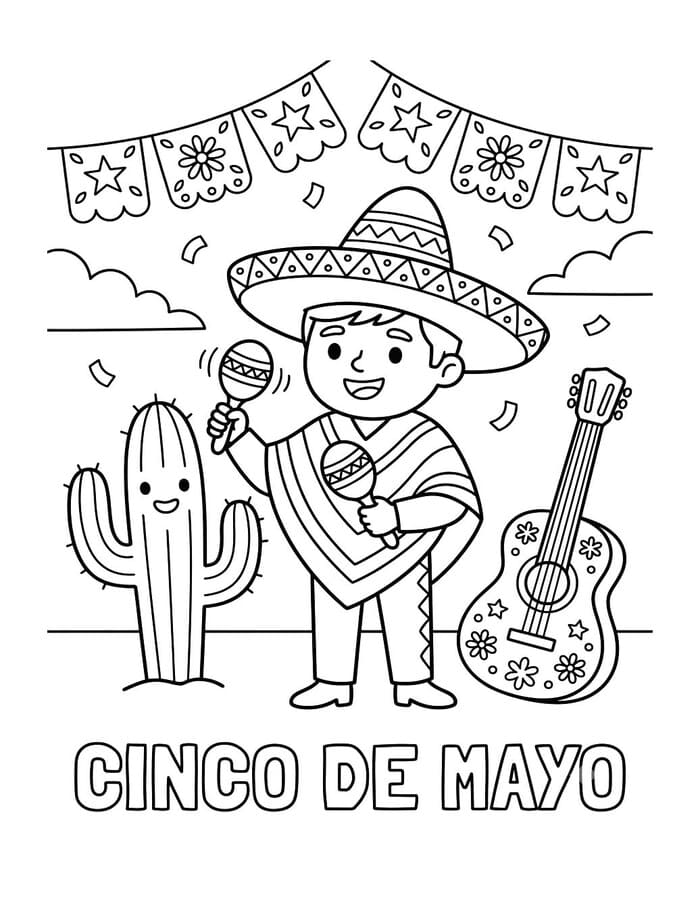 Cinco de Mayo ücretsiz Boyama Sayfası