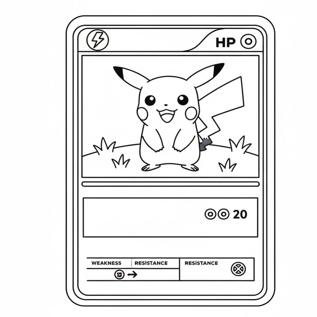 Çizim Pikachu Pokemon Kartı Boyama Sayfası