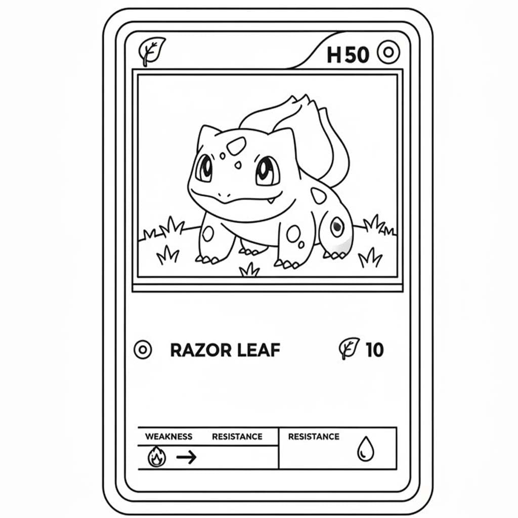 Çizim Pokemon Kartı Bulbasaur Boyama Sayfası
