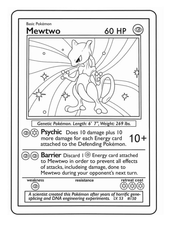 Çizim Pokemon Kartı Mewtwo Boyama Sayfası