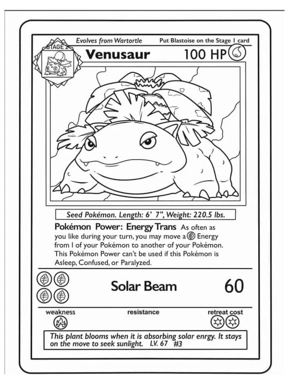 Çizim Pokemon Kartı Venusaur Boyama Sayfası