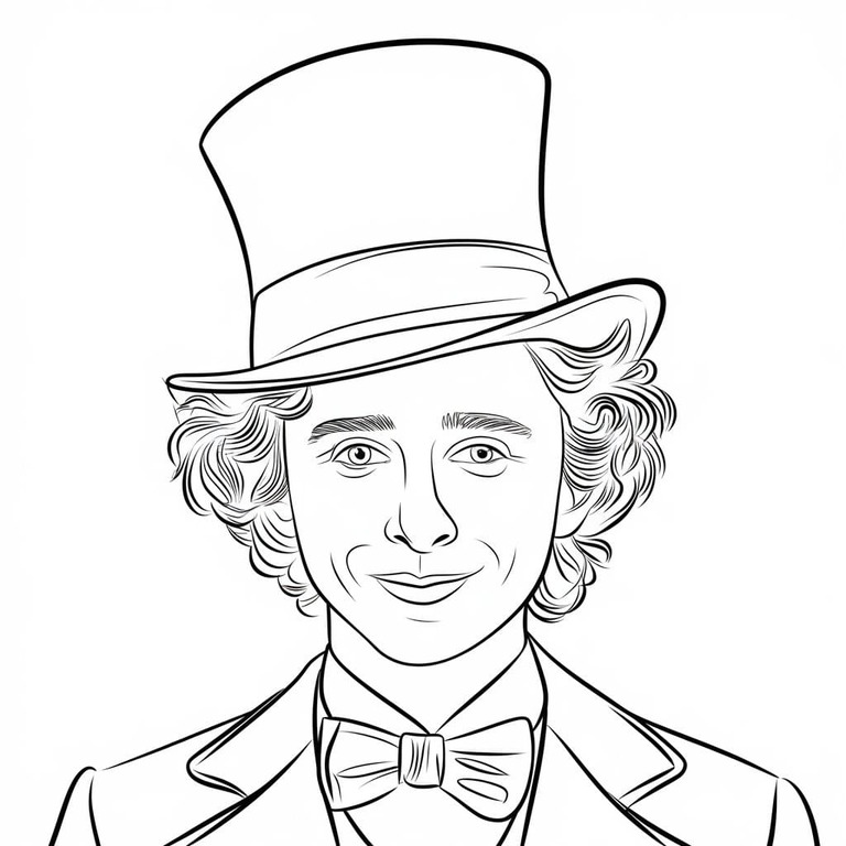 Çizime Timothee chalamet willy Wonka Boyama Sayfası