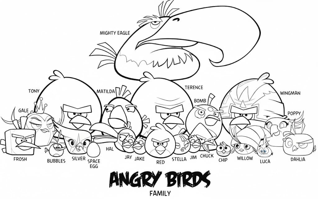Çizmek Angry Birds çocuklar için yazdırılabilir Boyama Sayfası