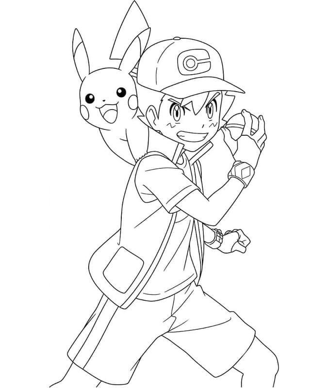 Çizmek Ash Ketchum Basit Boyama Sayfası