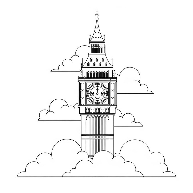 Çizmek Big Ben çocuklar için kolay Boyama Sayfası