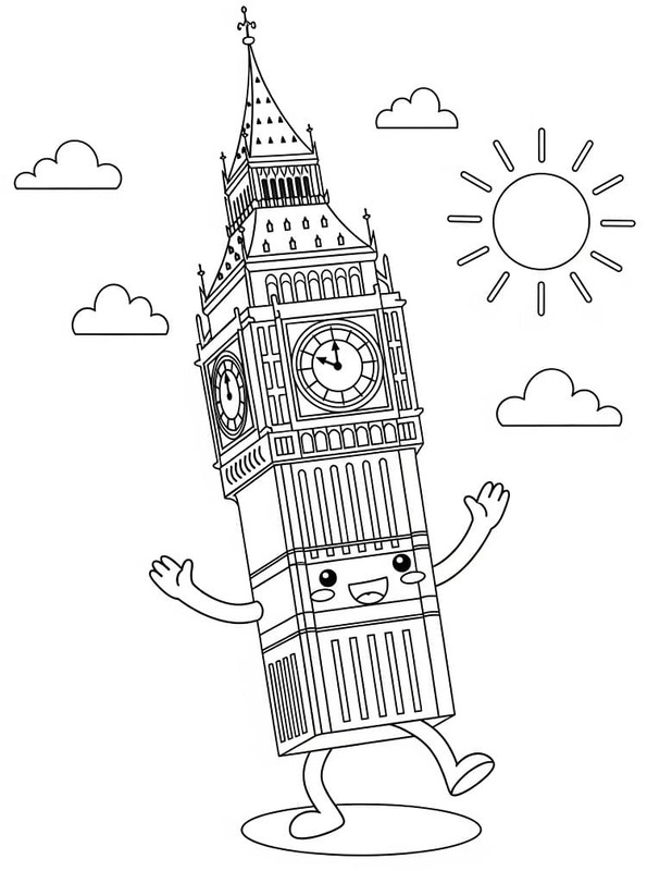 Çizmek Big Ben çocuklar için temel Boyama Sayfası