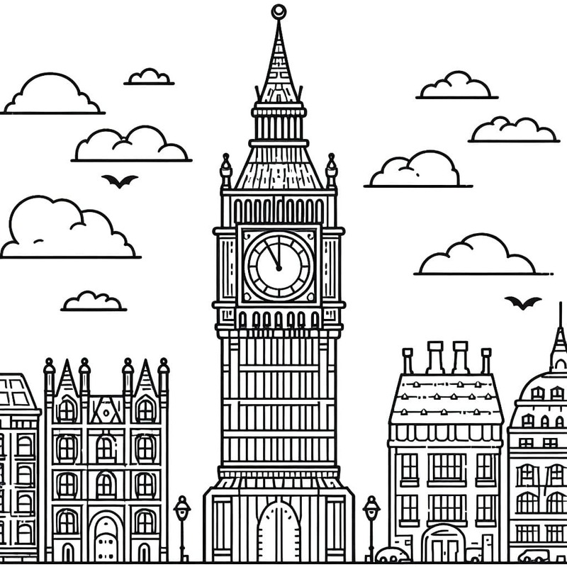 Çizmek Big Ben çocuklar için ücretsiz Boyama Sayfası