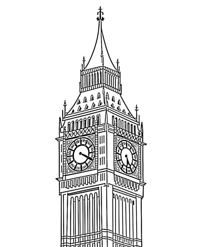 Çizmek Big Ben çocuklar için Boyama Sayfası