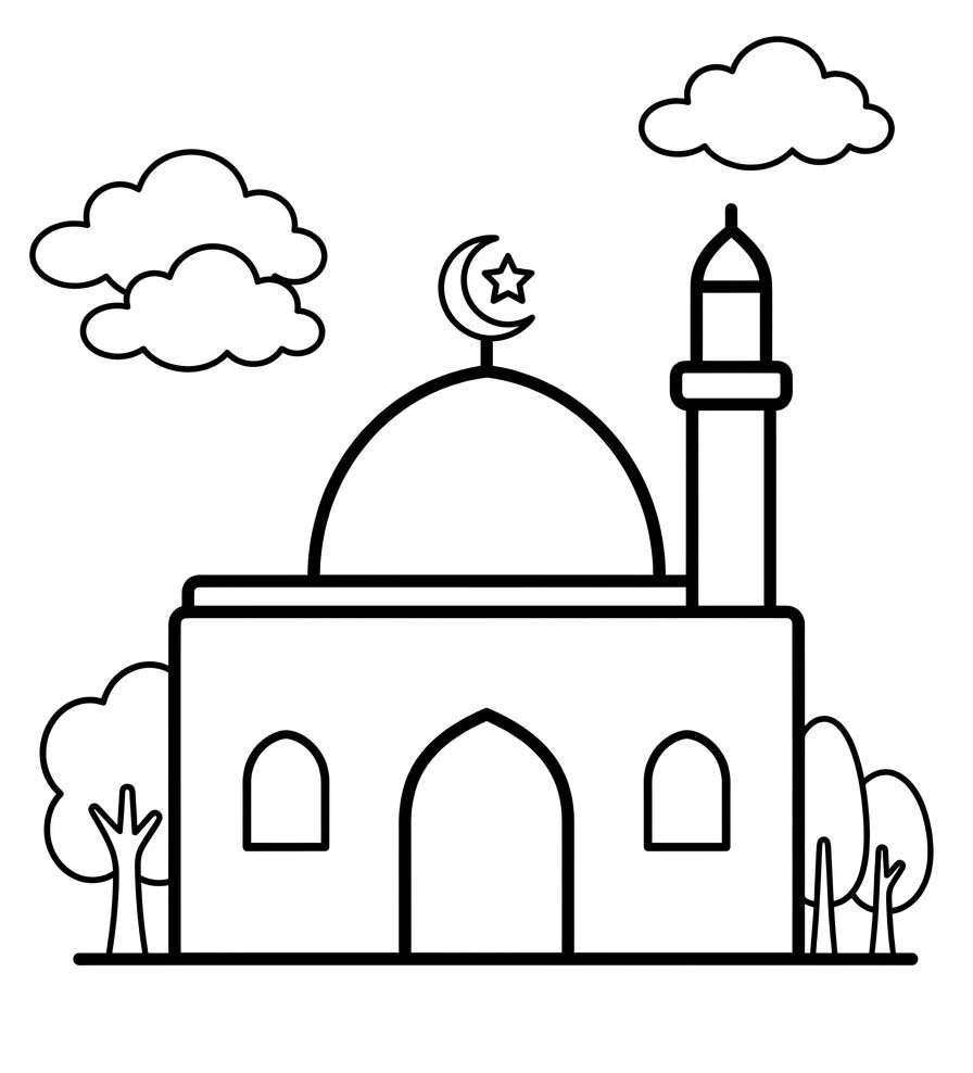 Çizmek Cami Basit Boyama Sayfası